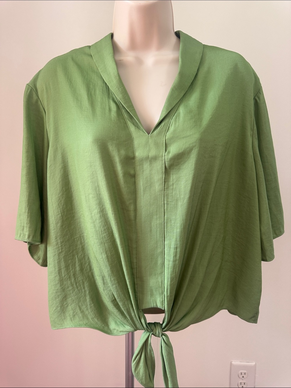 Rachel Zoe Light Green Tie-Front V-Neck Blouse
